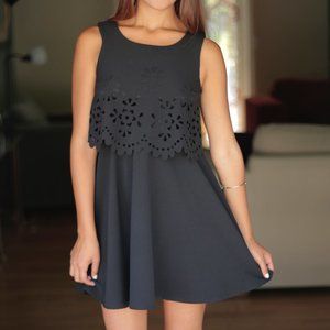 Black Floral Cutout Tier A Line Dress